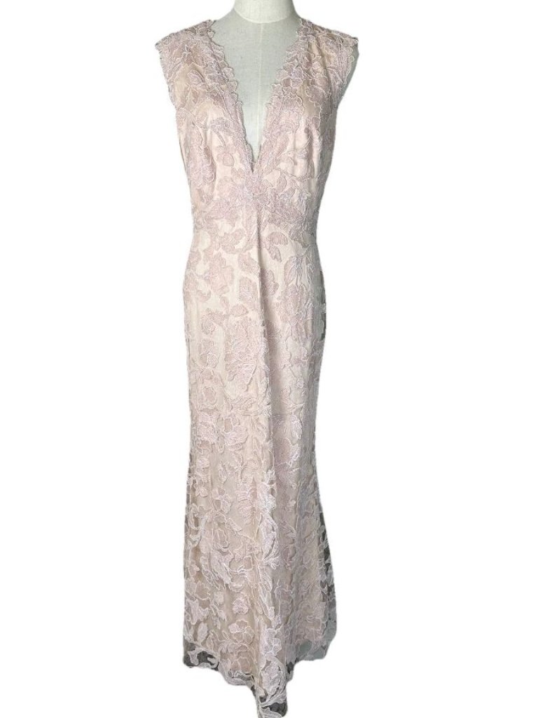Tadashi Shoji Aline Lace Sz 8 Evening Gown V Neck Pale Pink Floor Length